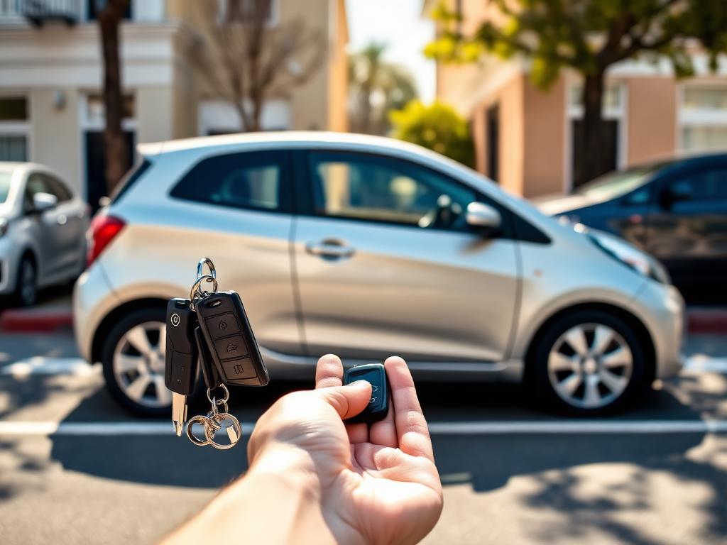 Rental car with keys being handed over