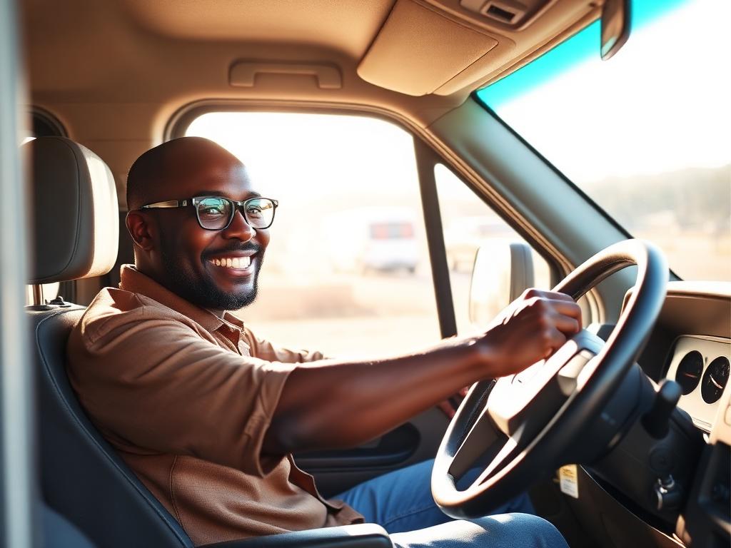 Driver at the wheel of a passenger van